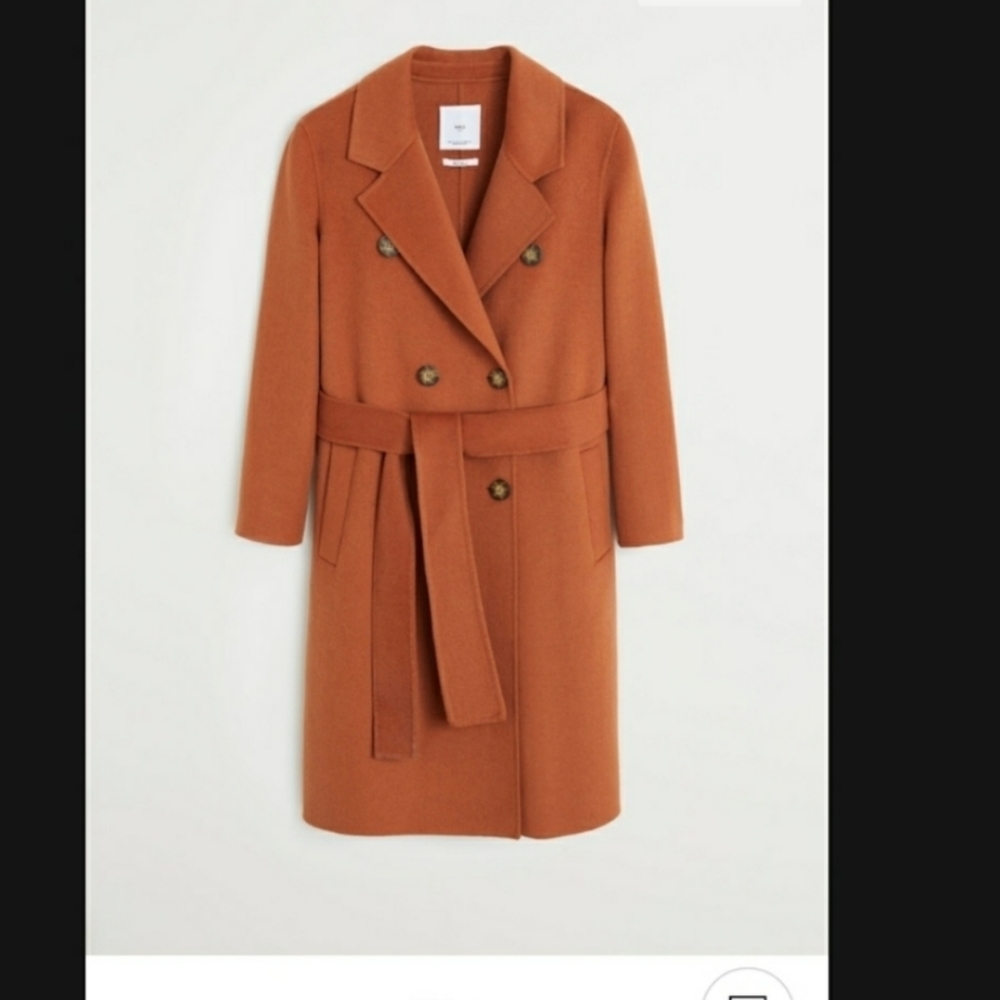 Mango burnt orange color belted wool coat